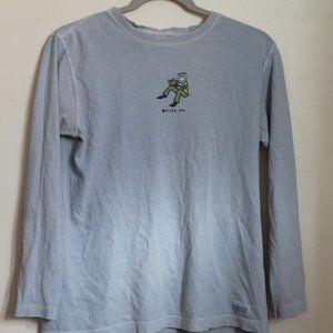 Blue long sleeve life is good shirt.